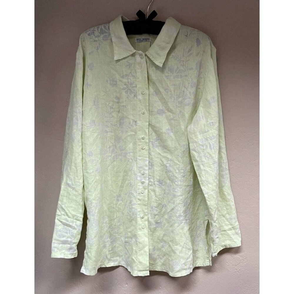 Russ Berens Malibu USA Hand Colored Shirt XL Linen Blend Pre-Shrunk Shirt Lime